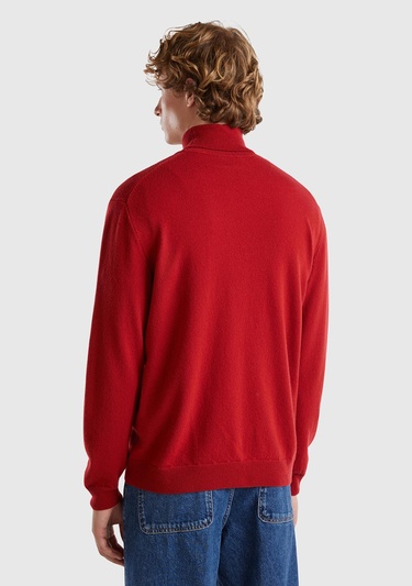  Erkek Bordo Boğazlı %100 Merino Kazak