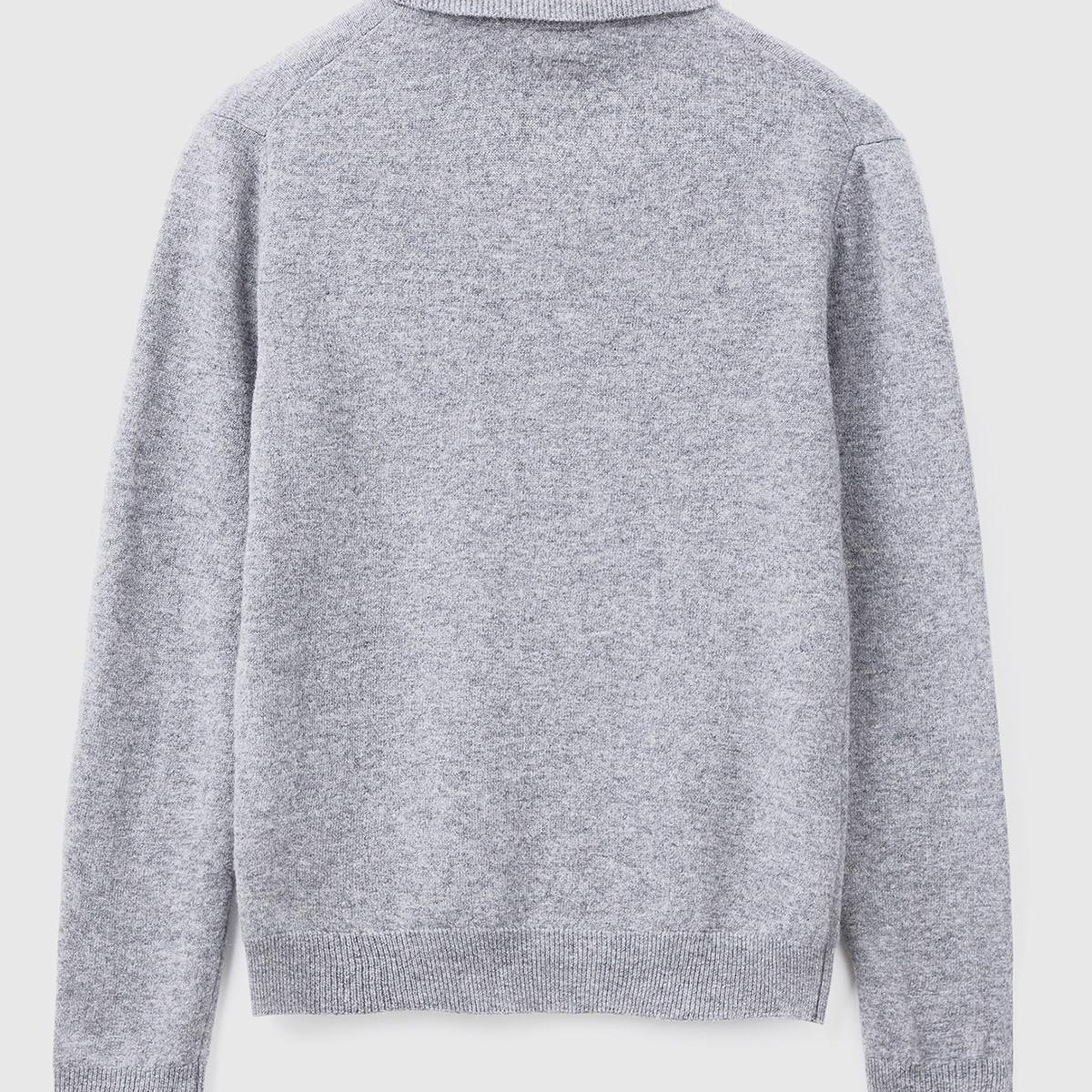 Kadın Gri Melanj Dik Yaka %100 Merino Kazak