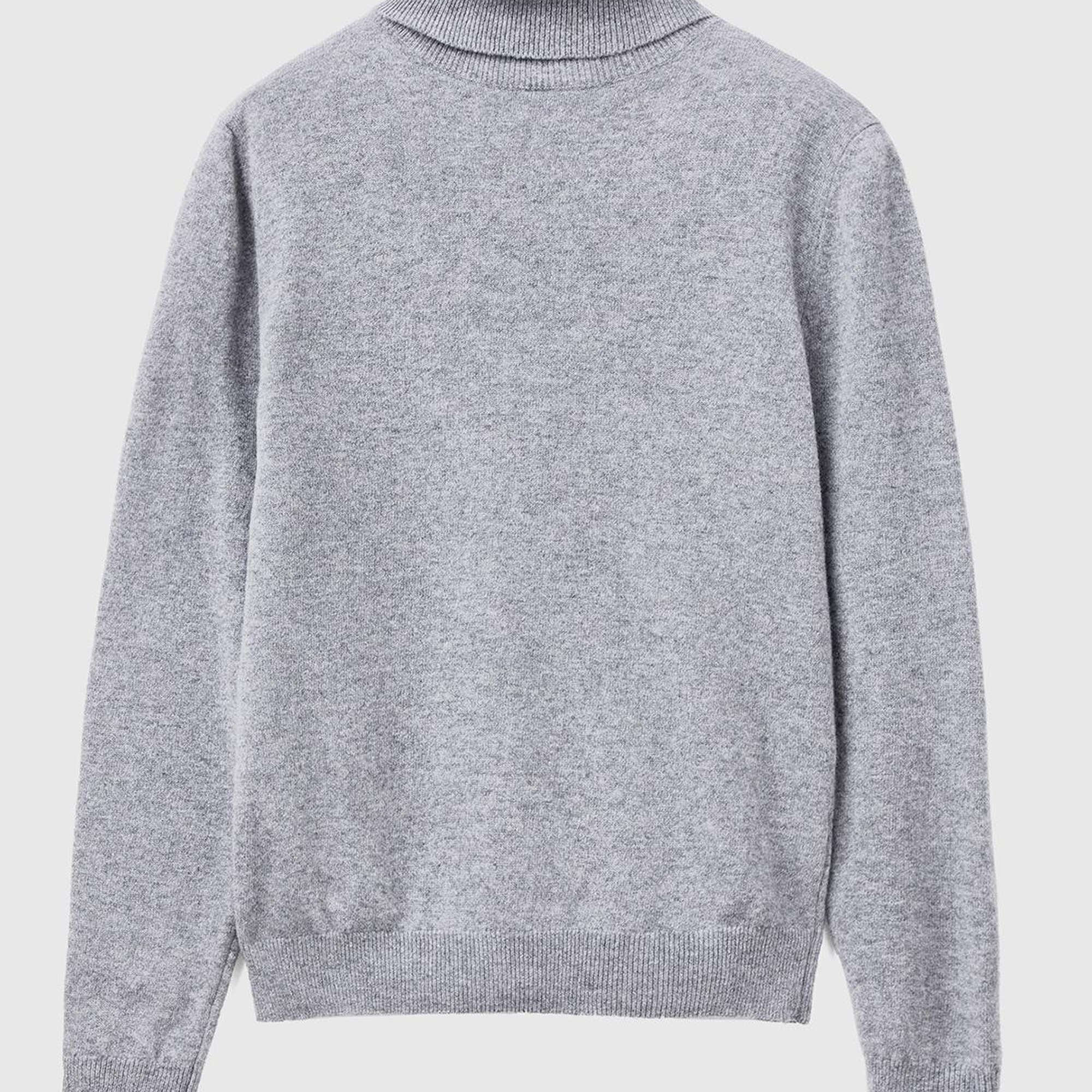 Kadın Gri Melanj Dik Yaka %100 Merino Kazak