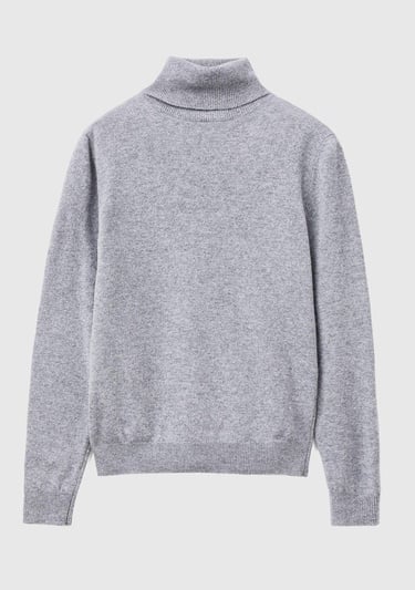  Kadın Gri Melanj Dik Yaka %100 Merino Kazak