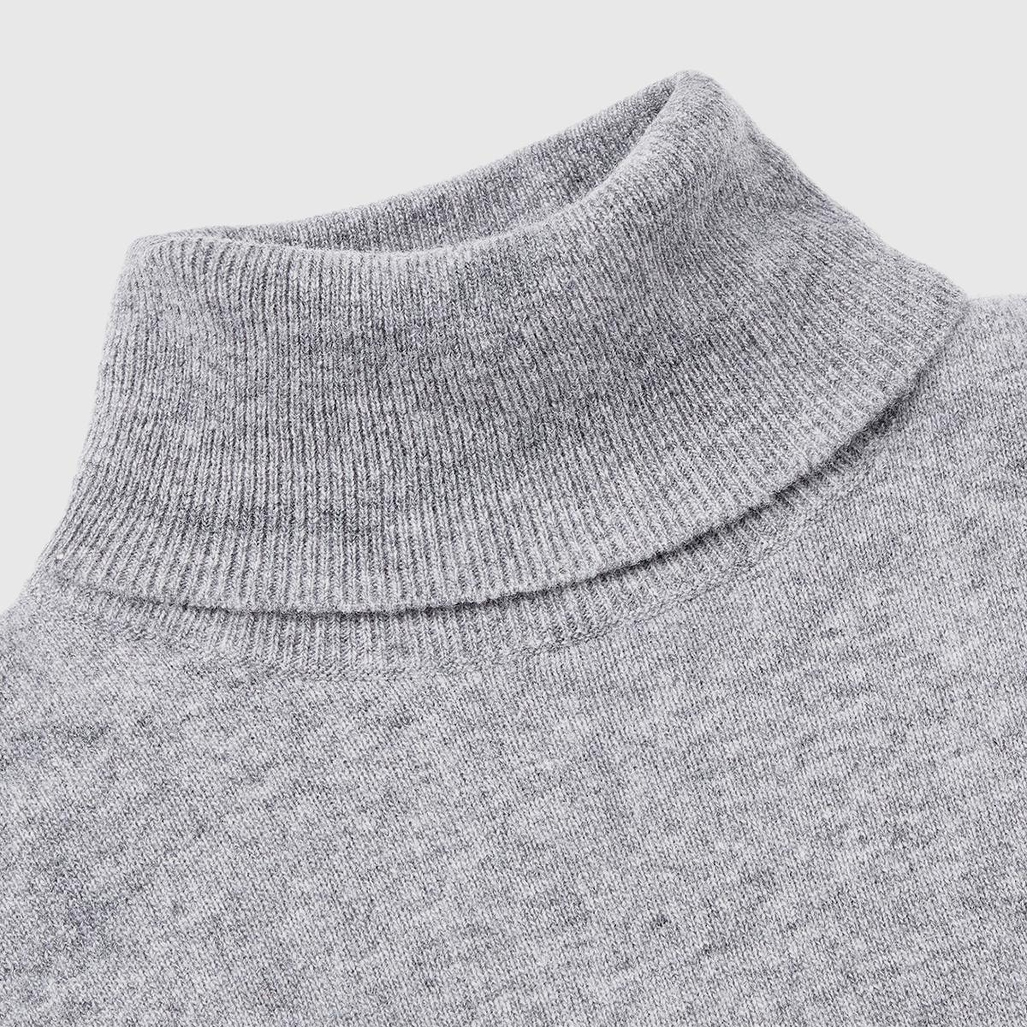 Kadın Gri Melanj Dik Yaka %100 Merino Kazak