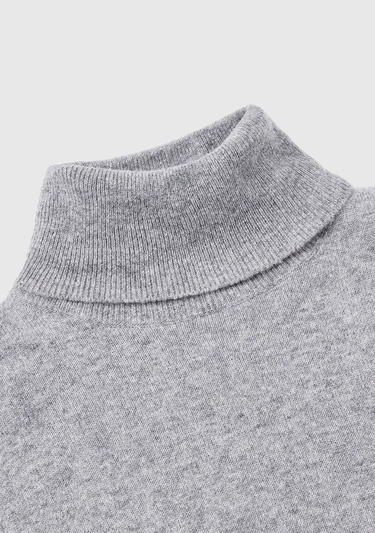  Kadın Gri Melanj Dik Yaka %100 Merino Kazak