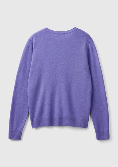  Kadın Mor Bisiklet Yaka %100 Merino Hırka