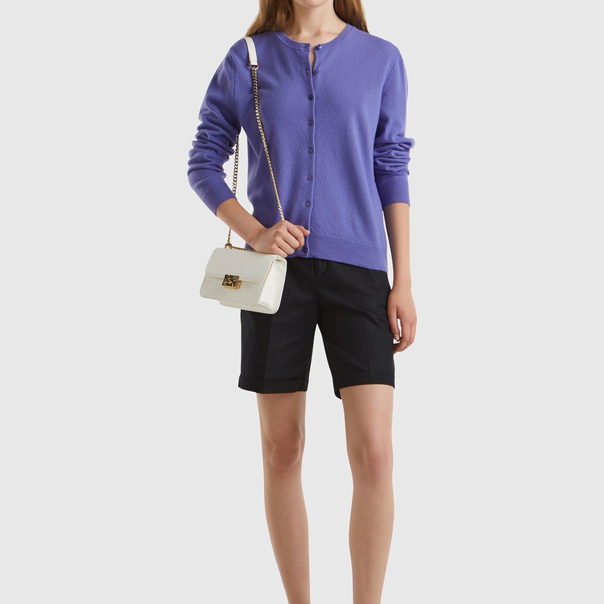 Kadın Mor Bisiklet Yaka %100 Merino Hırka