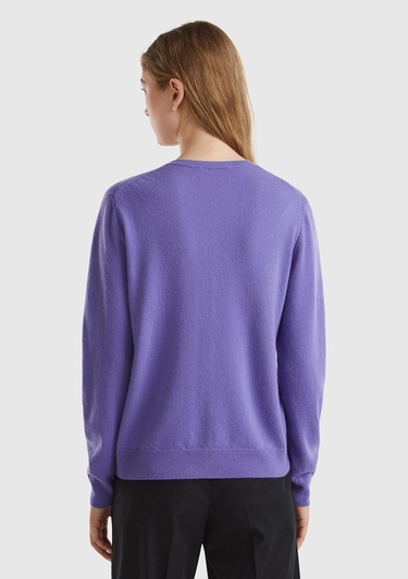  Kadın Mor Bisiklet Yaka %100 Merino Hırka