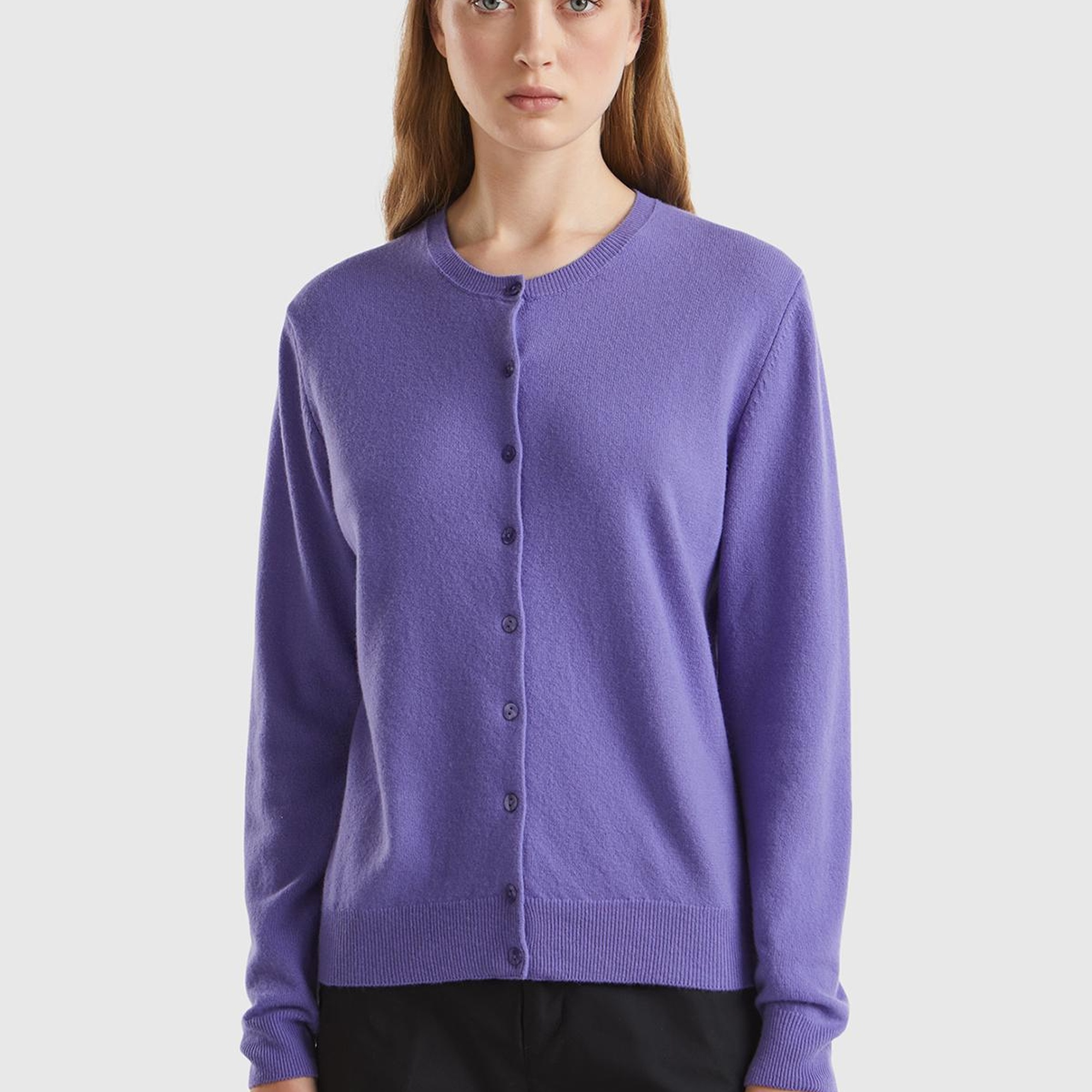 Kadın Mor Bisiklet Yaka %100 Merino Hırka