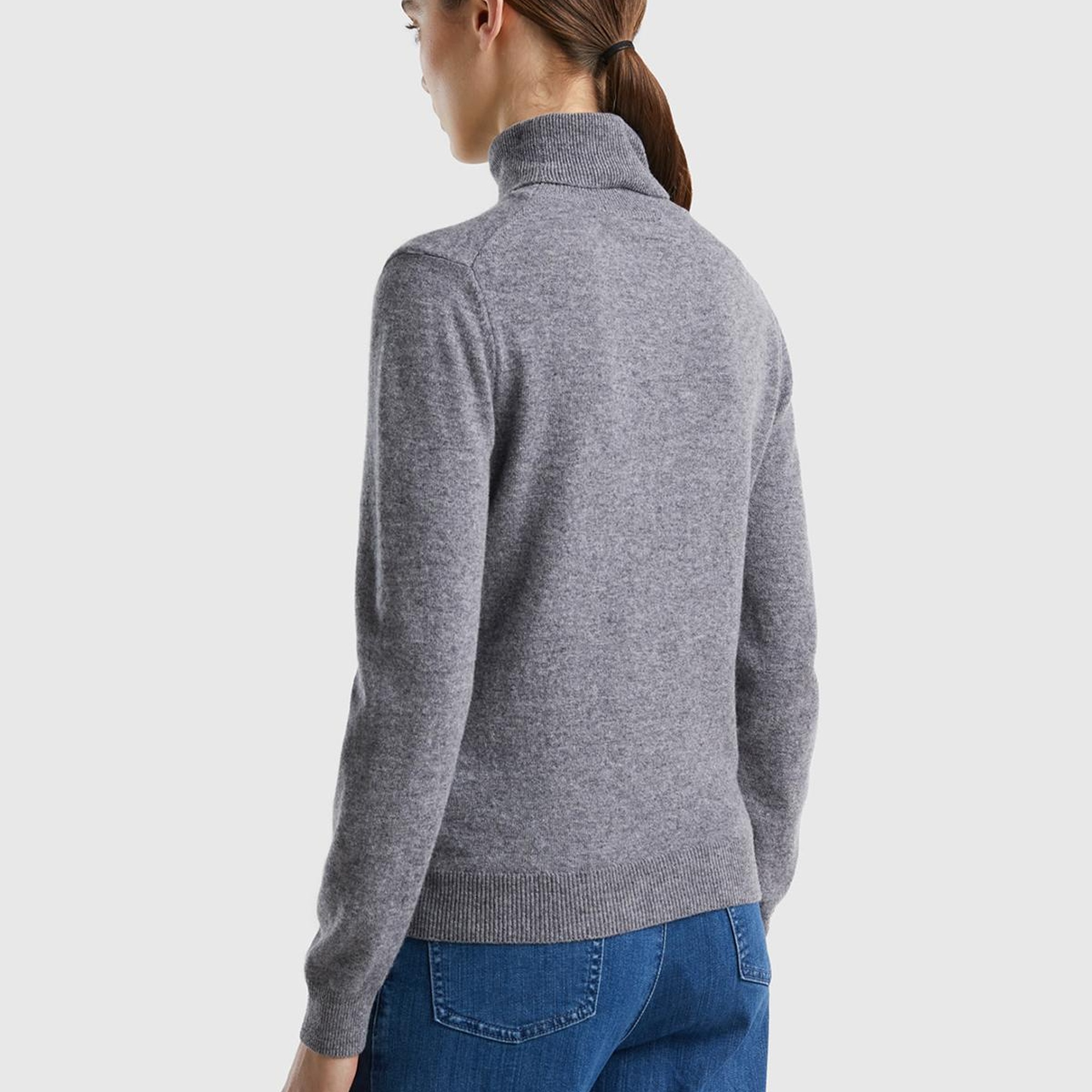 Kadın Antrasit Melanj Dik Yaka %100 Merino Kazak