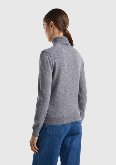  Kadın Antrasit Melanj Dik Yaka %100 Merino Kazak