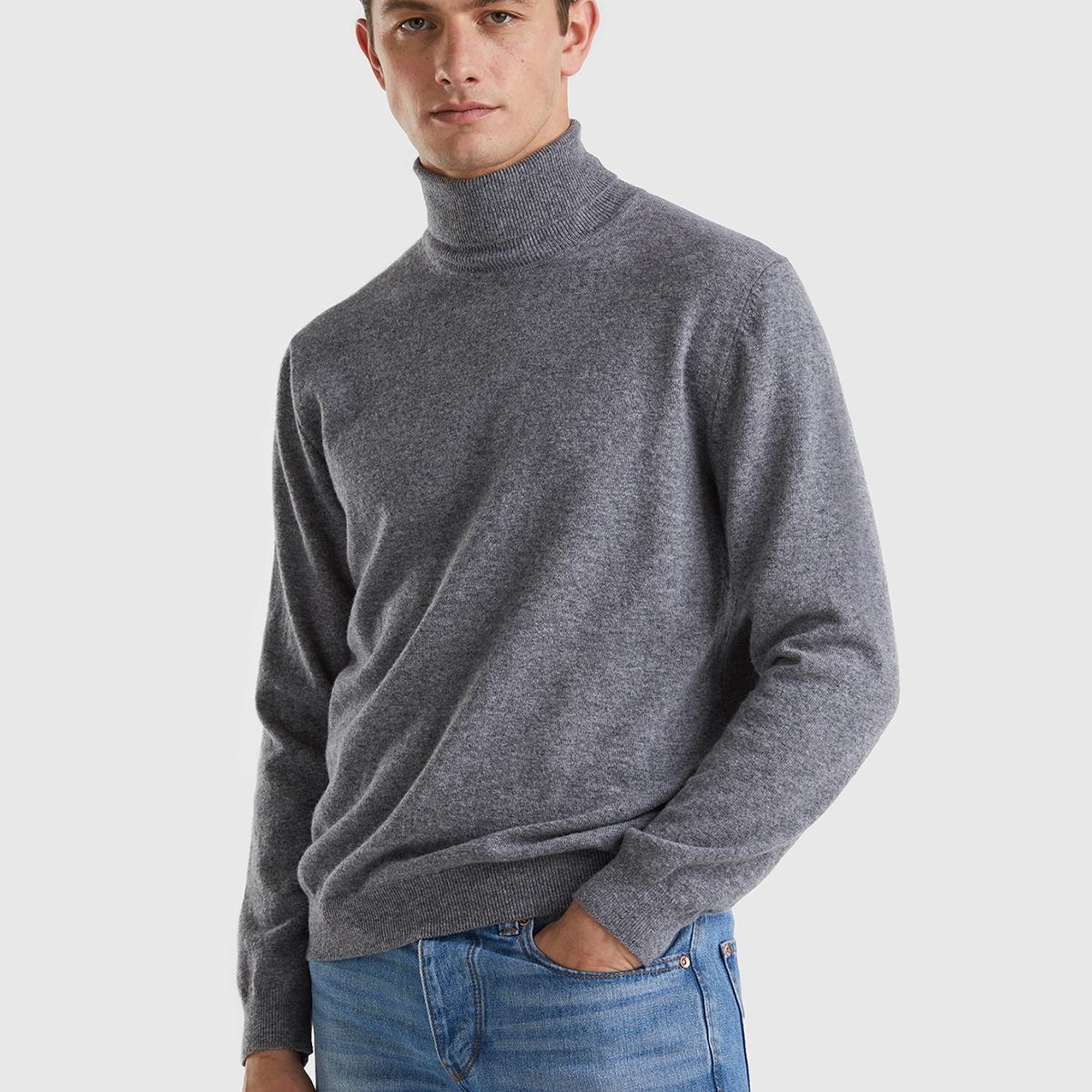 Erkek Antrasit Melanj Boğazlı %100 Merino Kazak