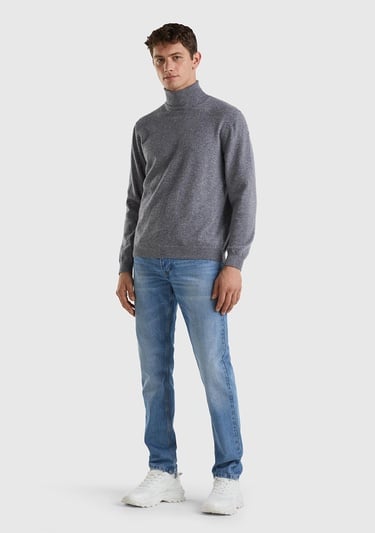  Erkek Antrasit Melanj Boğazlı %100 Merino Kazak