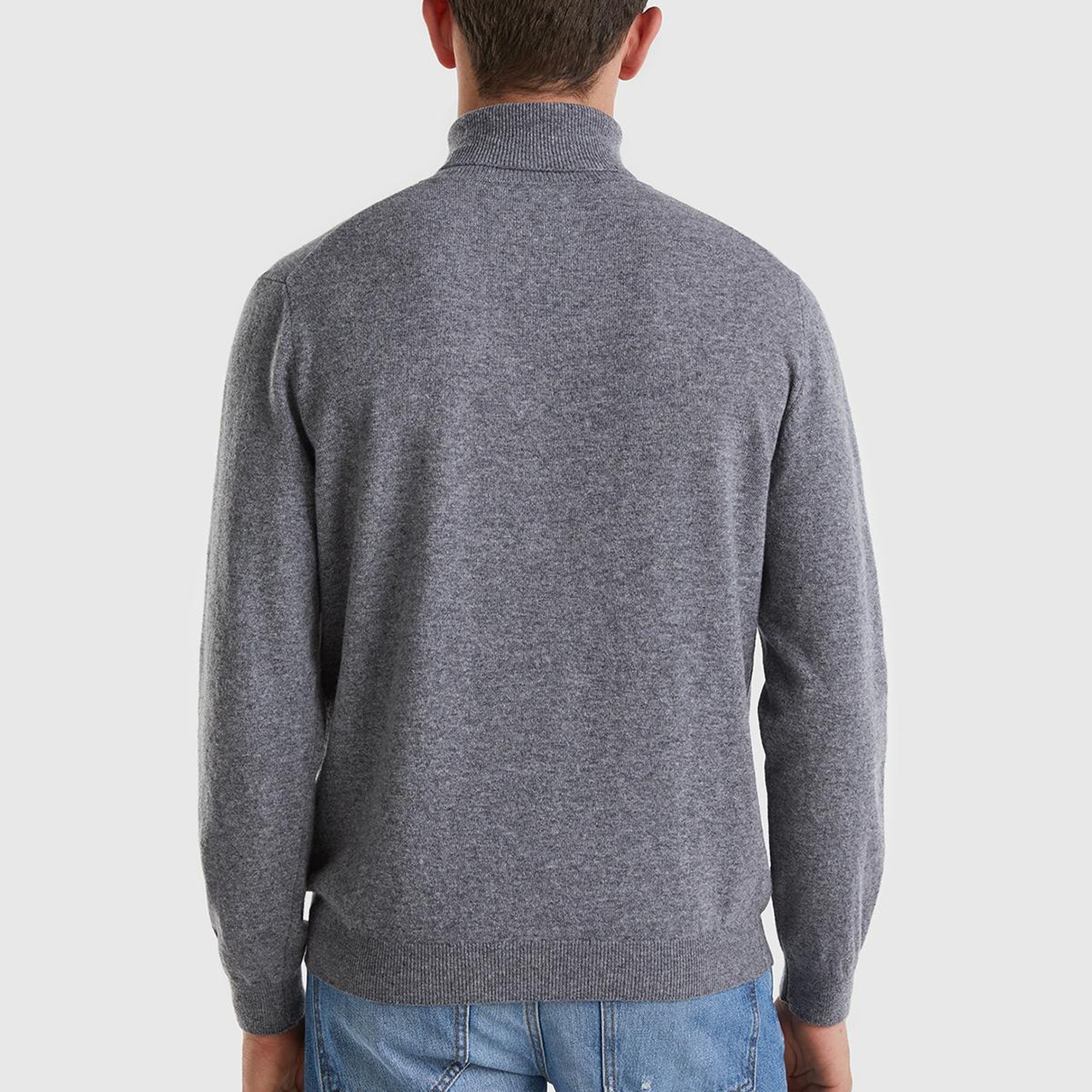 Erkek Antrasit Melanj Boğazlı %100 Merino Kazak