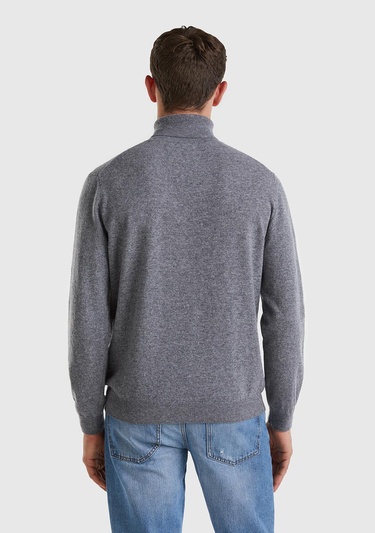  Erkek Antrasit Melanj Boğazlı %100 Merino Kazak