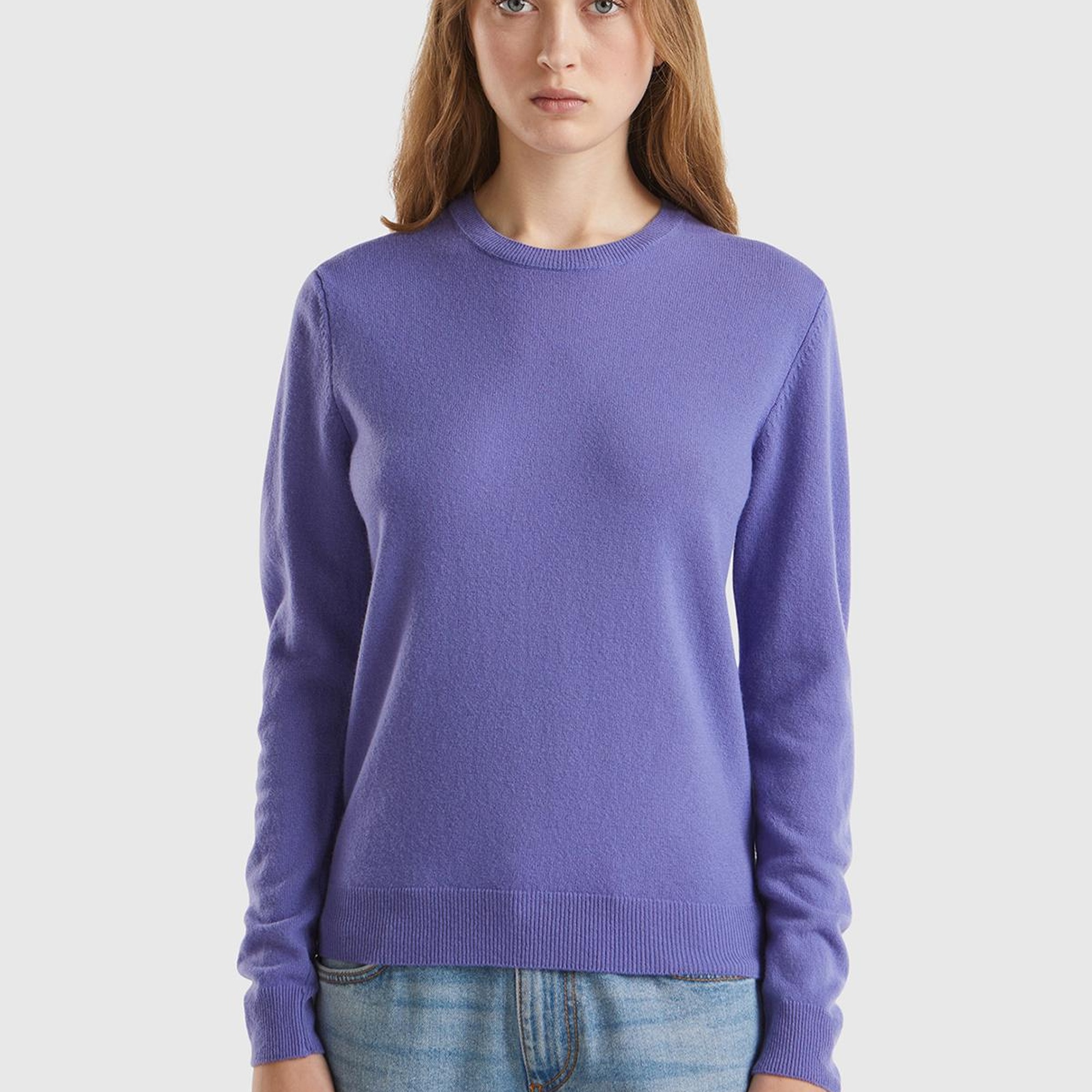 Kadın Mor Bisiklet Yaka %100 Merino Kazak