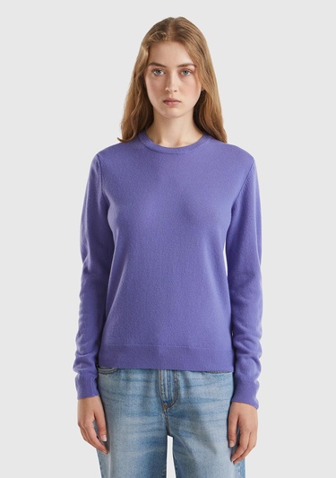  Kadın Mor Bisiklet Yaka %100 Merino Kazak