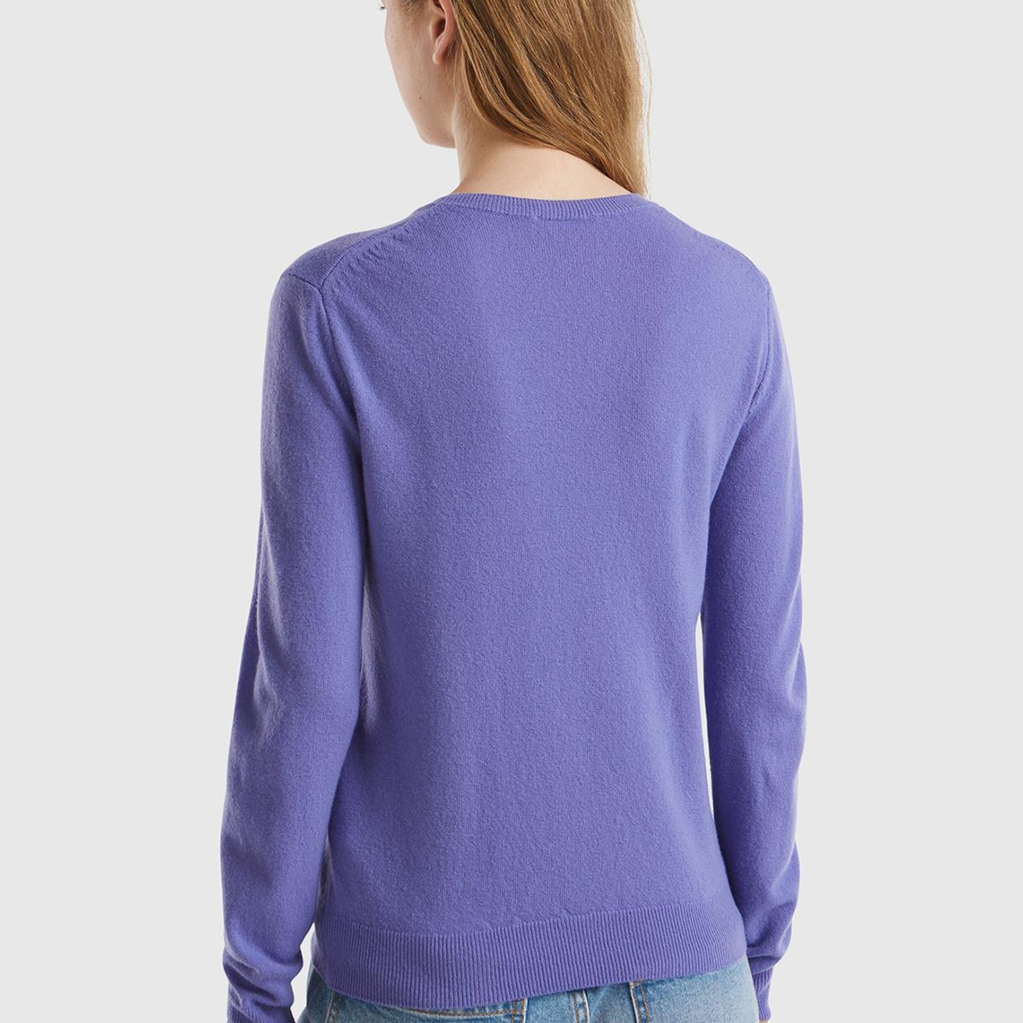 Kadın Mor Bisiklet Yaka %100 Merino Kazak