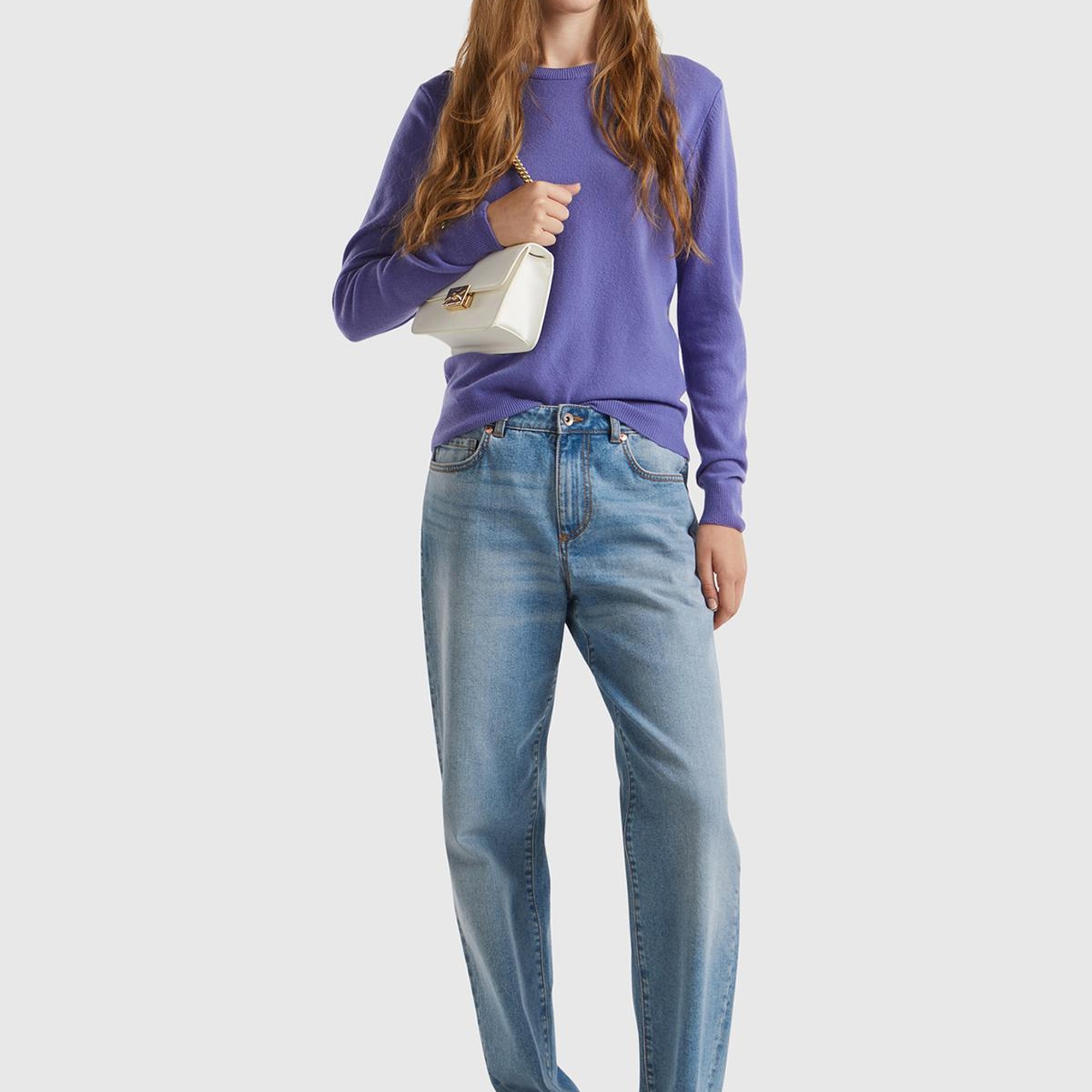 Kadın Mor Bisiklet Yaka %100 Merino Kazak