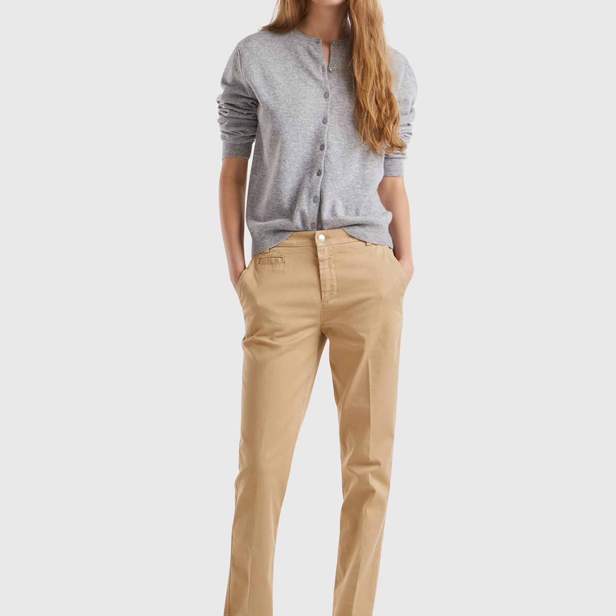 Kadın Gri Melanj Bisiklet Yaka %100 Merino Hırka