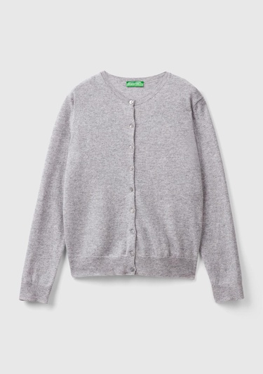  Kadın Gri Melanj Bisiklet Yaka %100 Merino Hırka