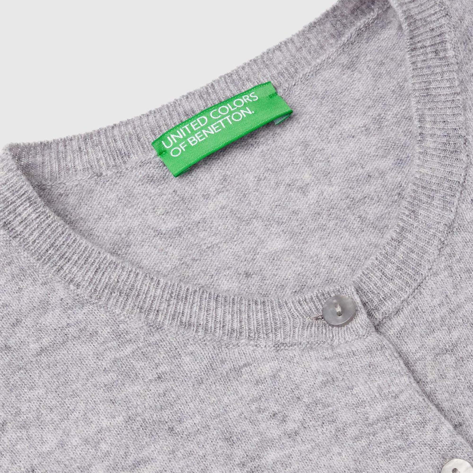 Kadın Gri Melanj Bisiklet Yaka %100 Merino Hırka