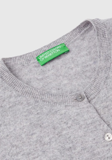  Kadın Gri Melanj Bisiklet Yaka %100 Merino Hırka