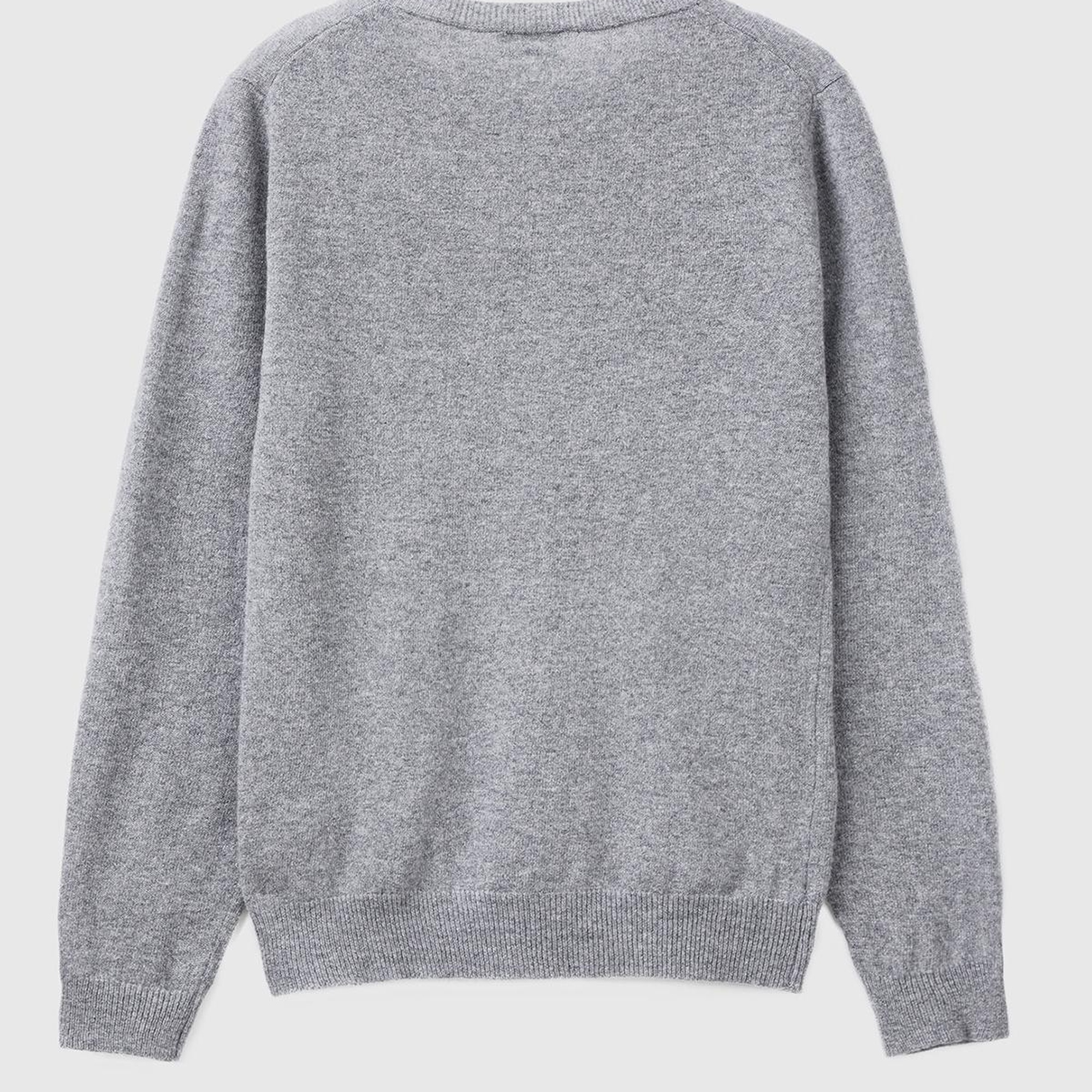 Kadın Gri Melanj Bisiklet Yaka %100 Merino Kazak