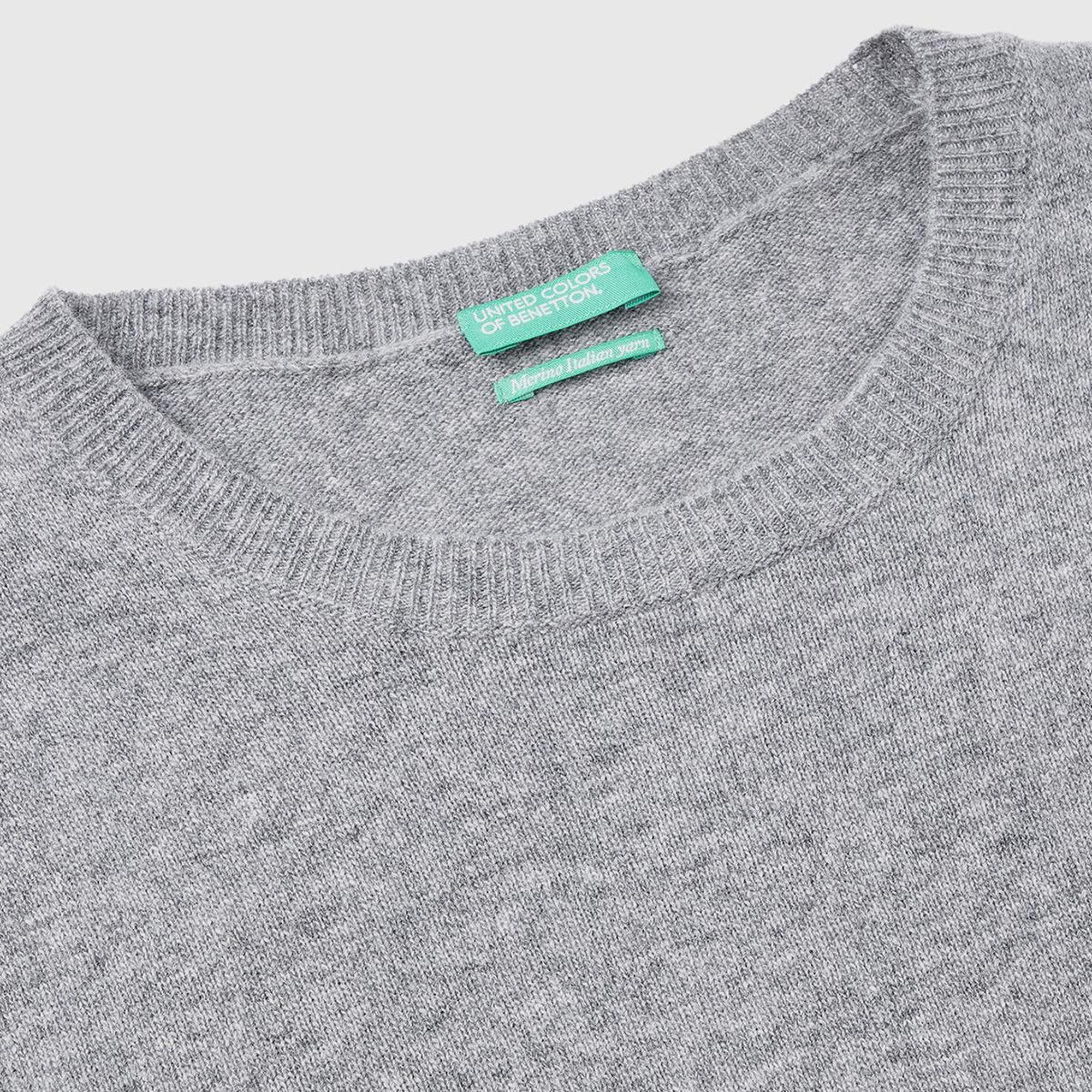 Kadın Gri Melanj Bisiklet Yaka %100 Merino Kazak