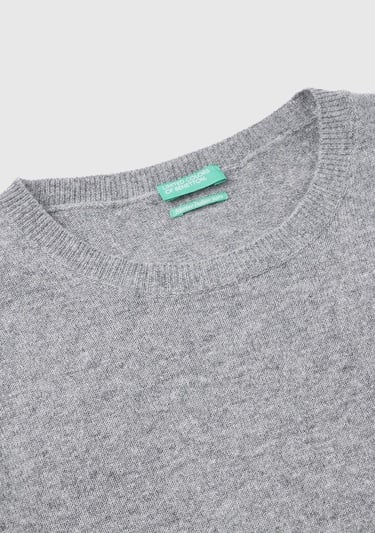  Kadın Gri Melanj Bisiklet Yaka %100 Merino Kazak