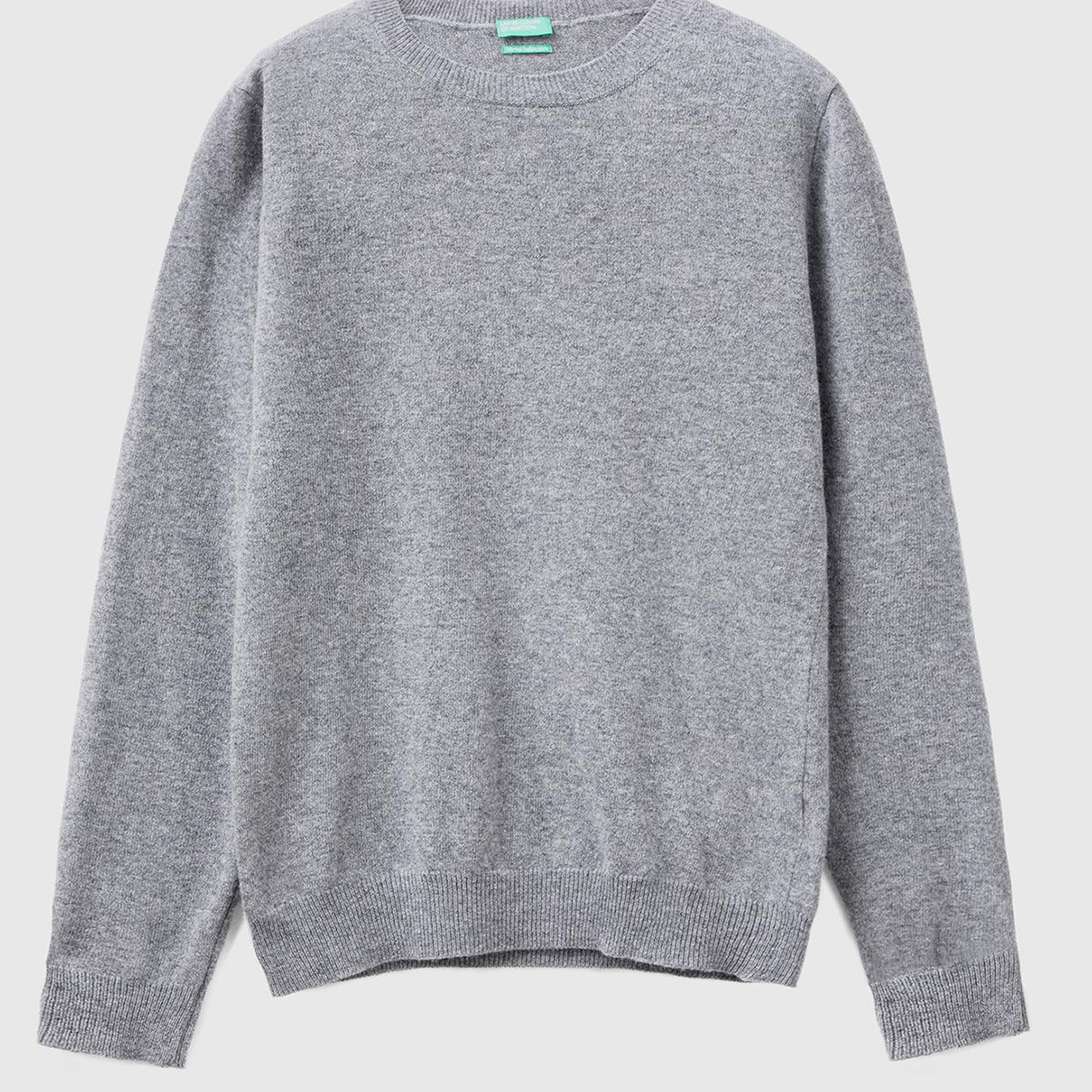 Kadın Gri Melanj Bisiklet Yaka %100 Merino Kazak