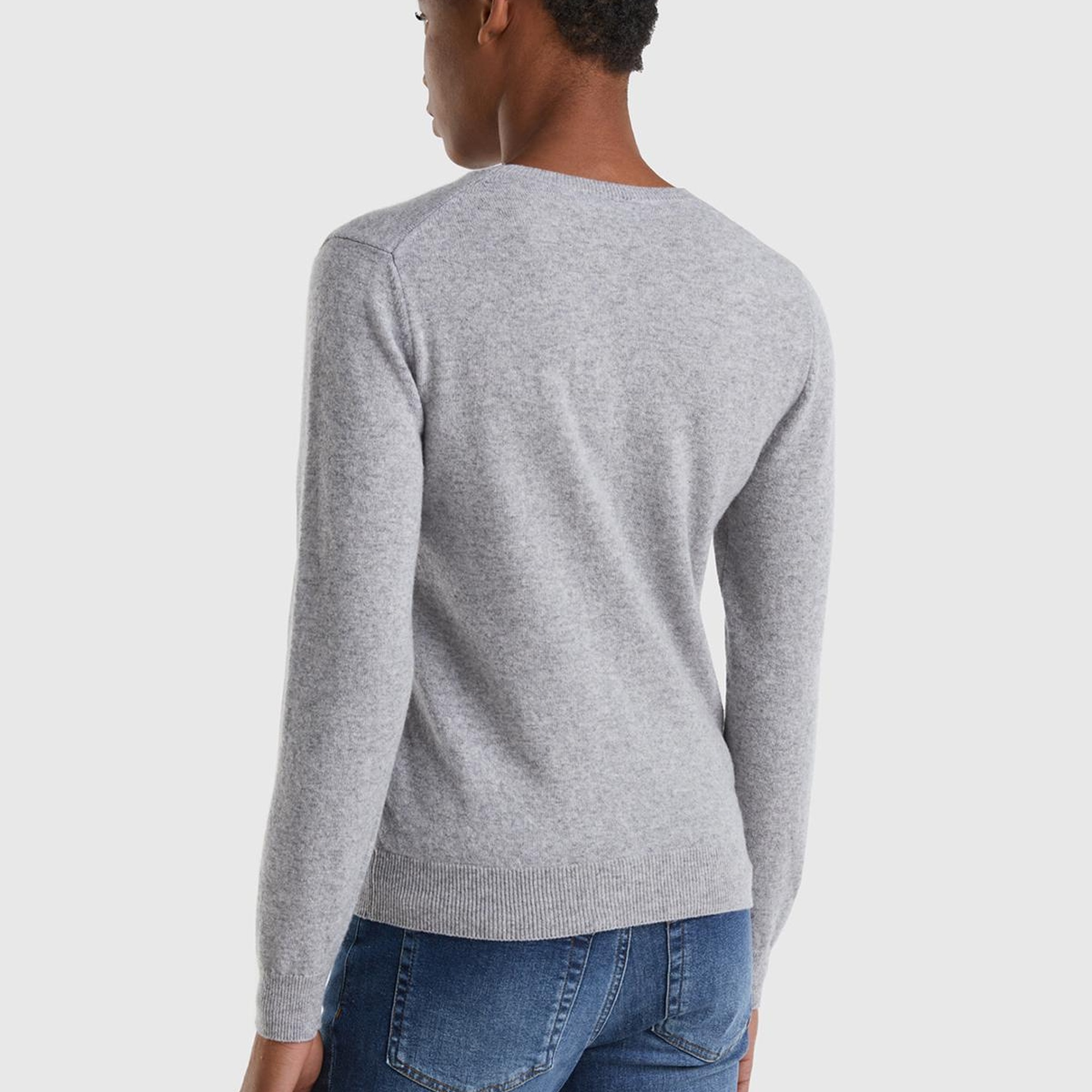 Kadın Gri Melanj Bisiklet Yaka %100 Merino Kazak