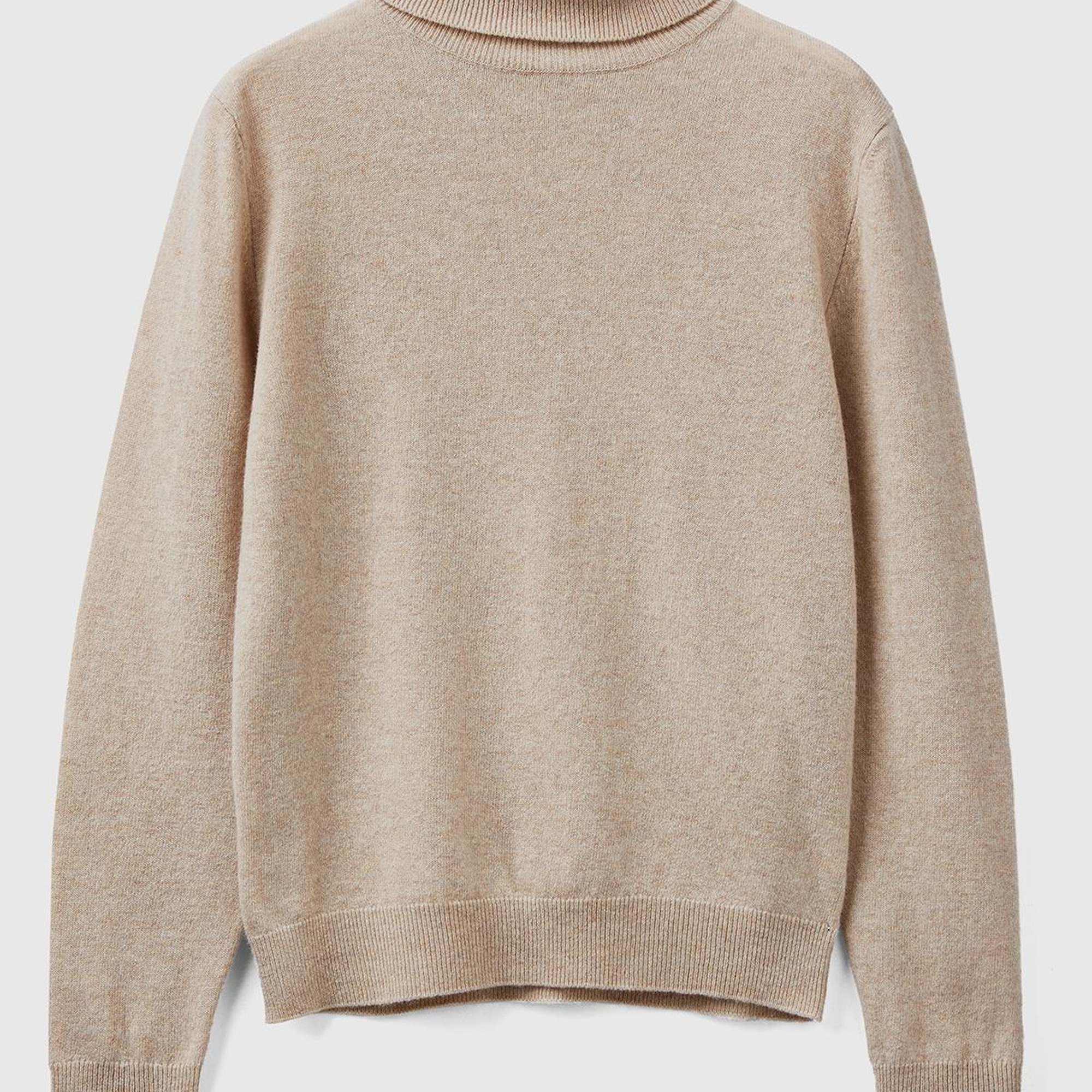 Kadın Bej Melanj Dik Yaka %100 Merino Kazak