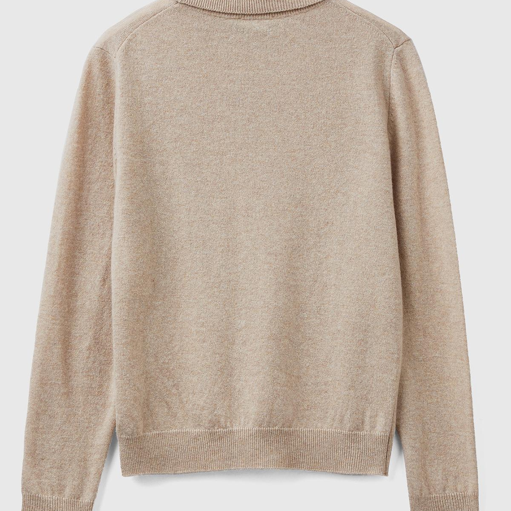 Kadın Bej Melanj Dik Yaka %100 Merino Kazak