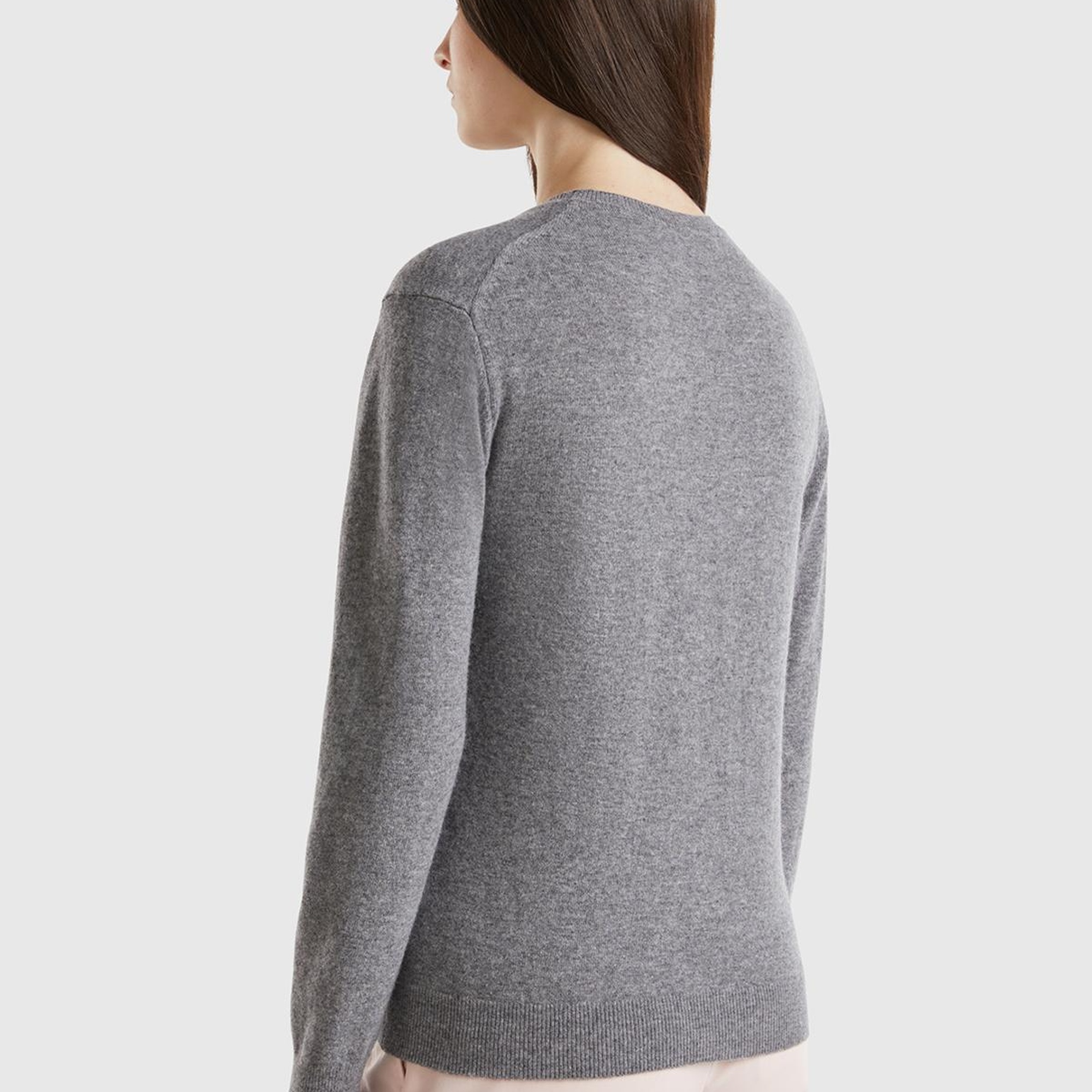 Kadın Antrasit Melanj Bisiklet Yaka %100 Merino Kazak