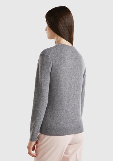  Kadın Antrasit Melanj Bisiklet Yaka %100 Merino Kazak