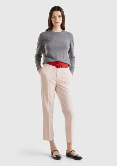  Kadın Antrasit Melanj Bisiklet Yaka %100 Merino Kazak