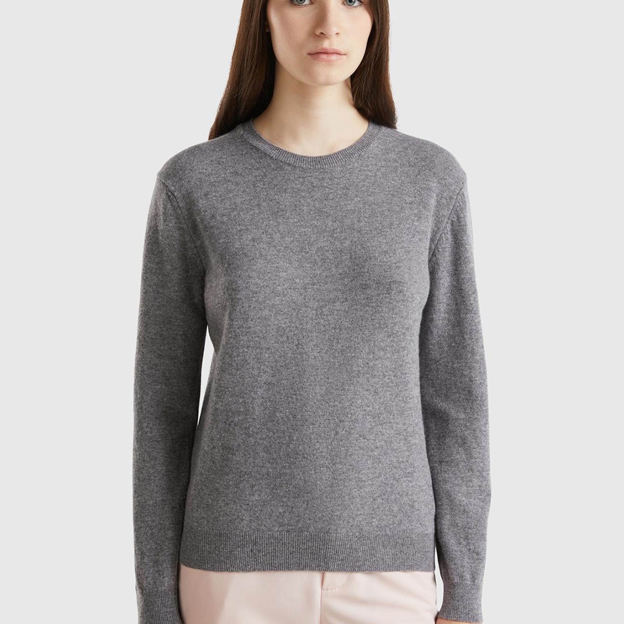 Kadın Antrasit Melanj Bisiklet Yaka %100 Merino Kazak