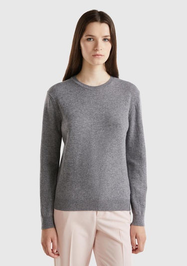  Kadın Antrasit Melanj Bisiklet Yaka %100 Merino Kazak