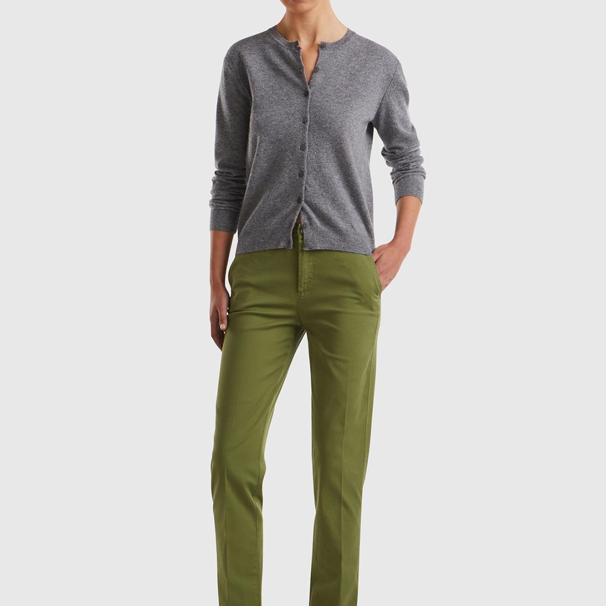 Kadın Antrasit Melanj Bisiklet Yaka %100 Merino Hırka