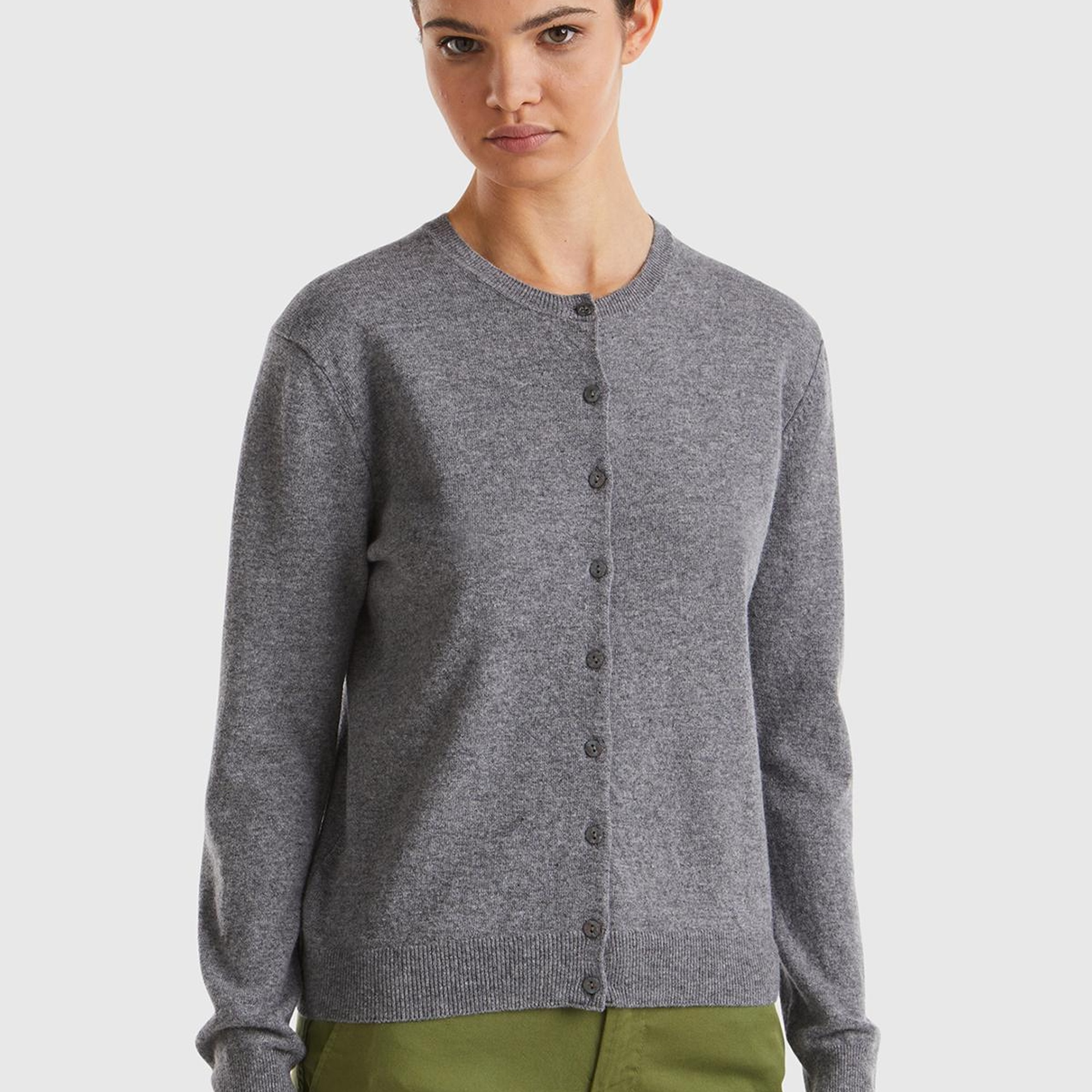 Kadın Antrasit Melanj Bisiklet Yaka %100 Merino Hırka