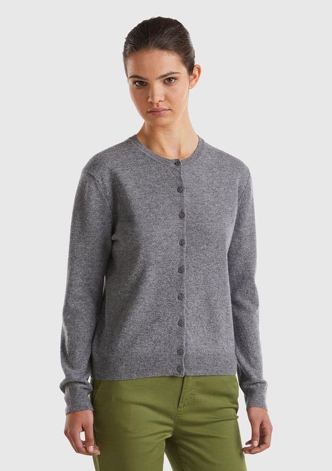  Kadın Antrasit Melanj Bisiklet Yaka %100 Merino Hırka