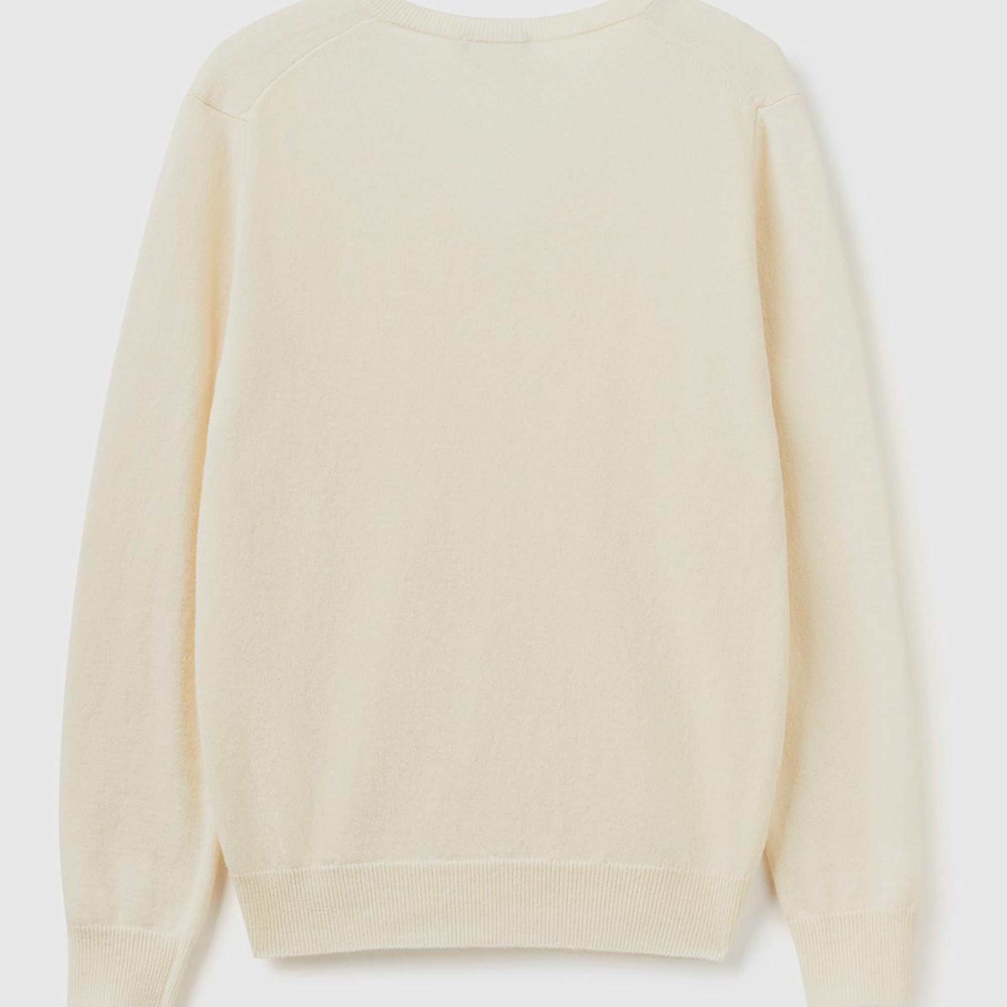 Kadın Krem V Yaka %100 Merino Kazak