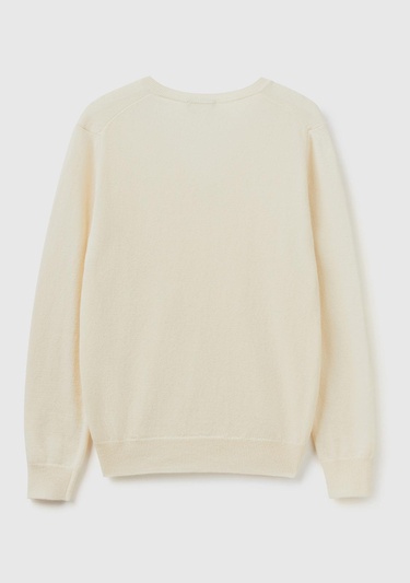  Kadın Krem V Yaka %100 Merino Kazak