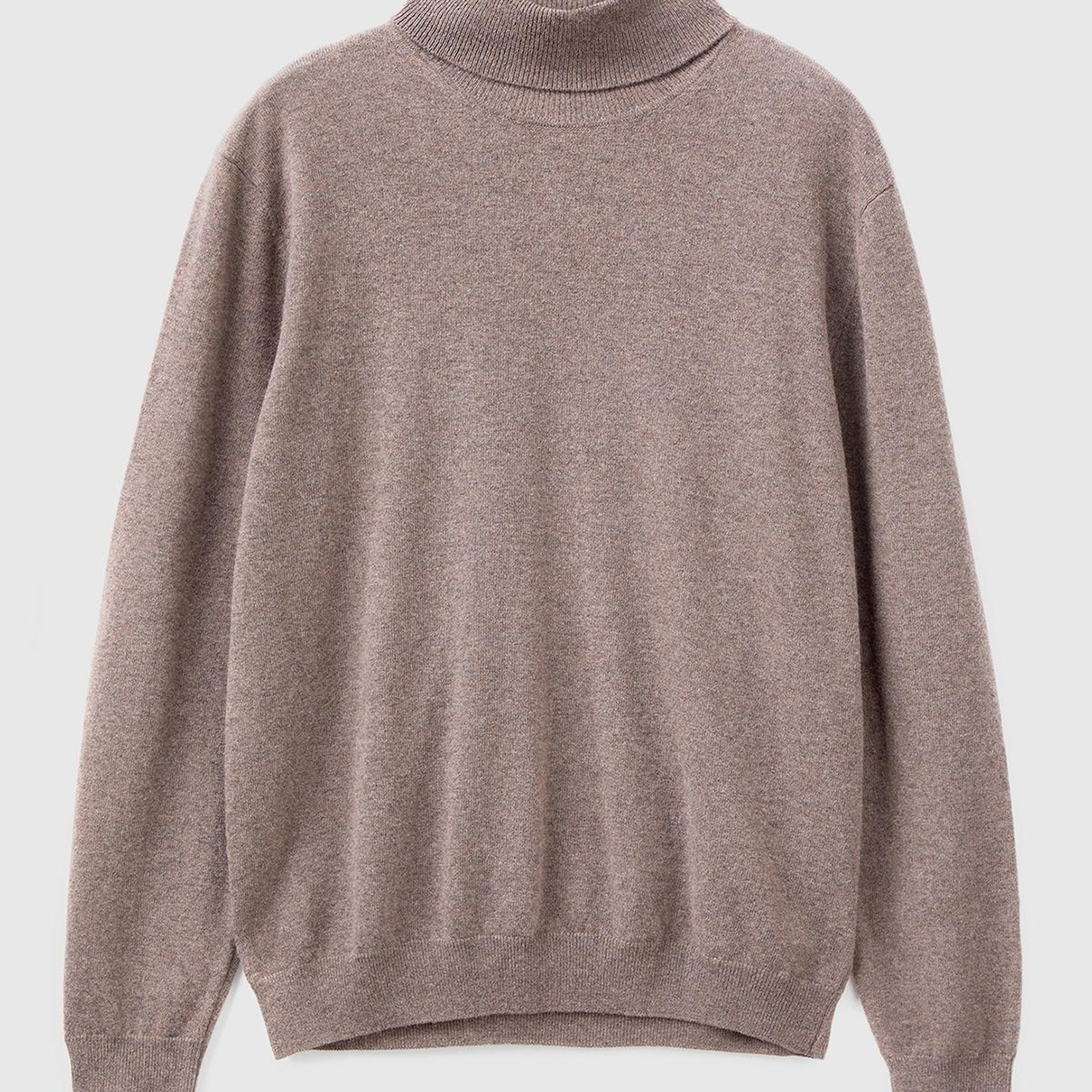 Erkek Bej Melanj Boğazlı %100 Merino Kazak