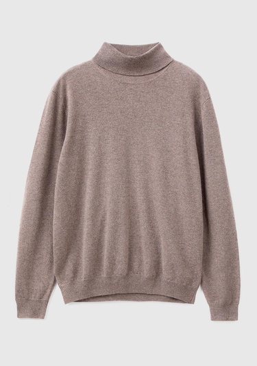  Erkek Bej Melanj Boğazlı %100 Merino Kazak