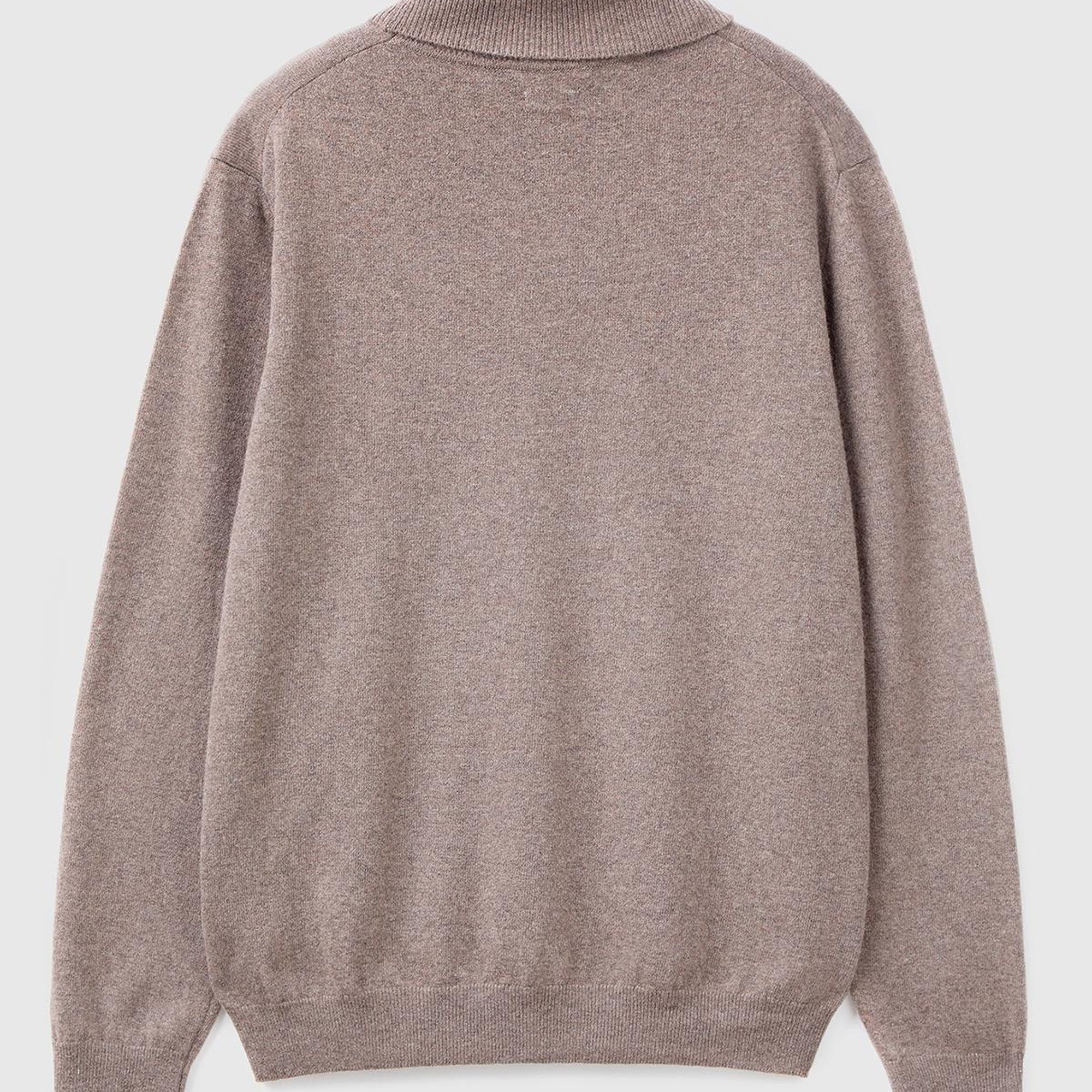 Erkek Bej Melanj Boğazlı %100 Merino Kazak