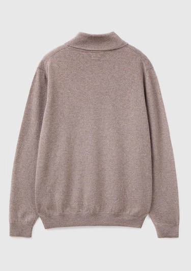  Erkek Bej Melanj Boğazlı %100 Merino Kazak