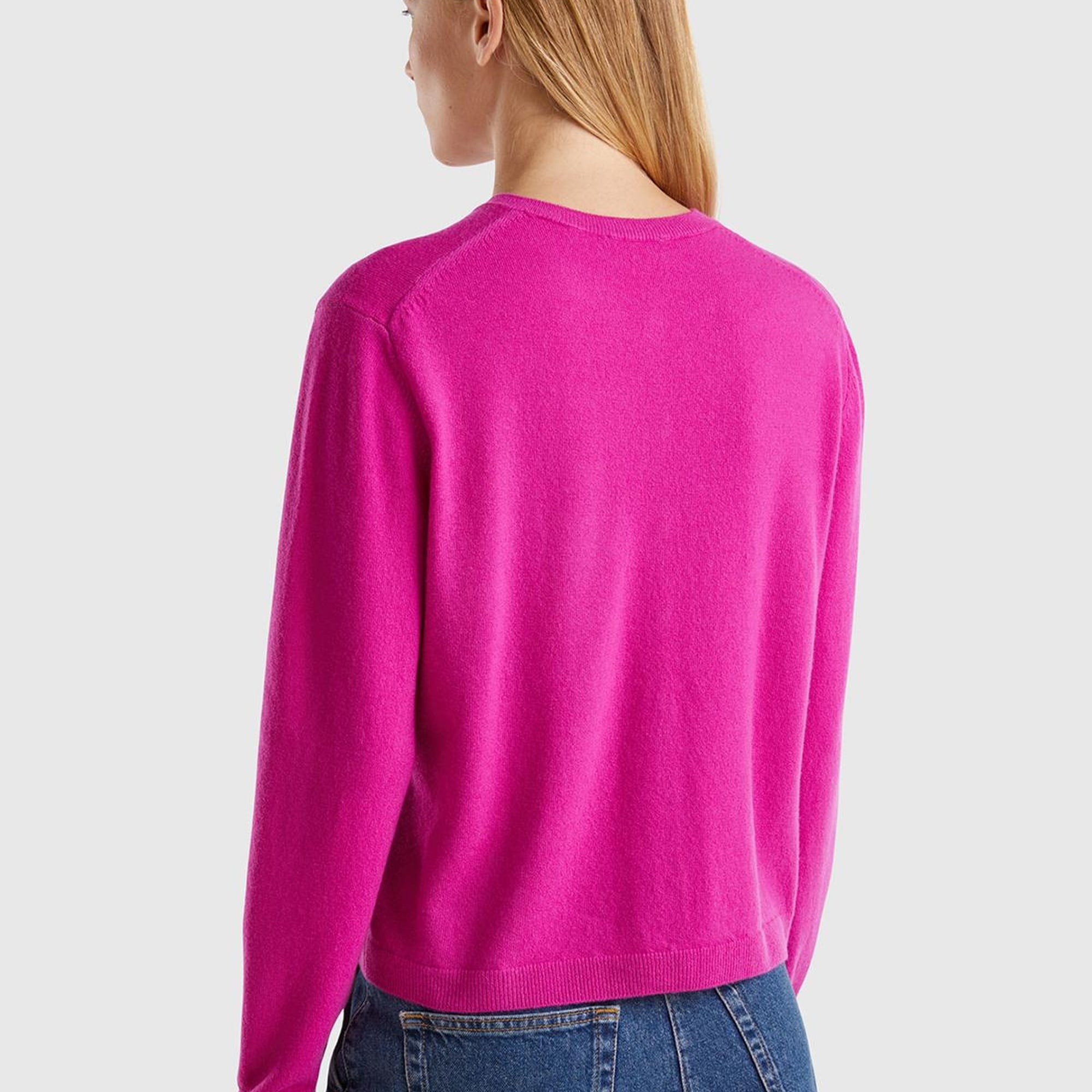 Kadın Fuşya Bisiklet Yaka %İnci Düğmeli Merino Hırka