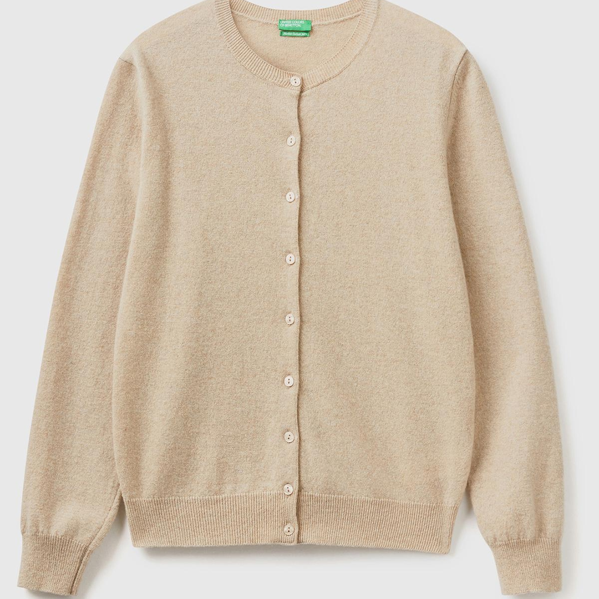 Kadın Bej Melanj Bisiklet Yaka %100 Merino Hırka