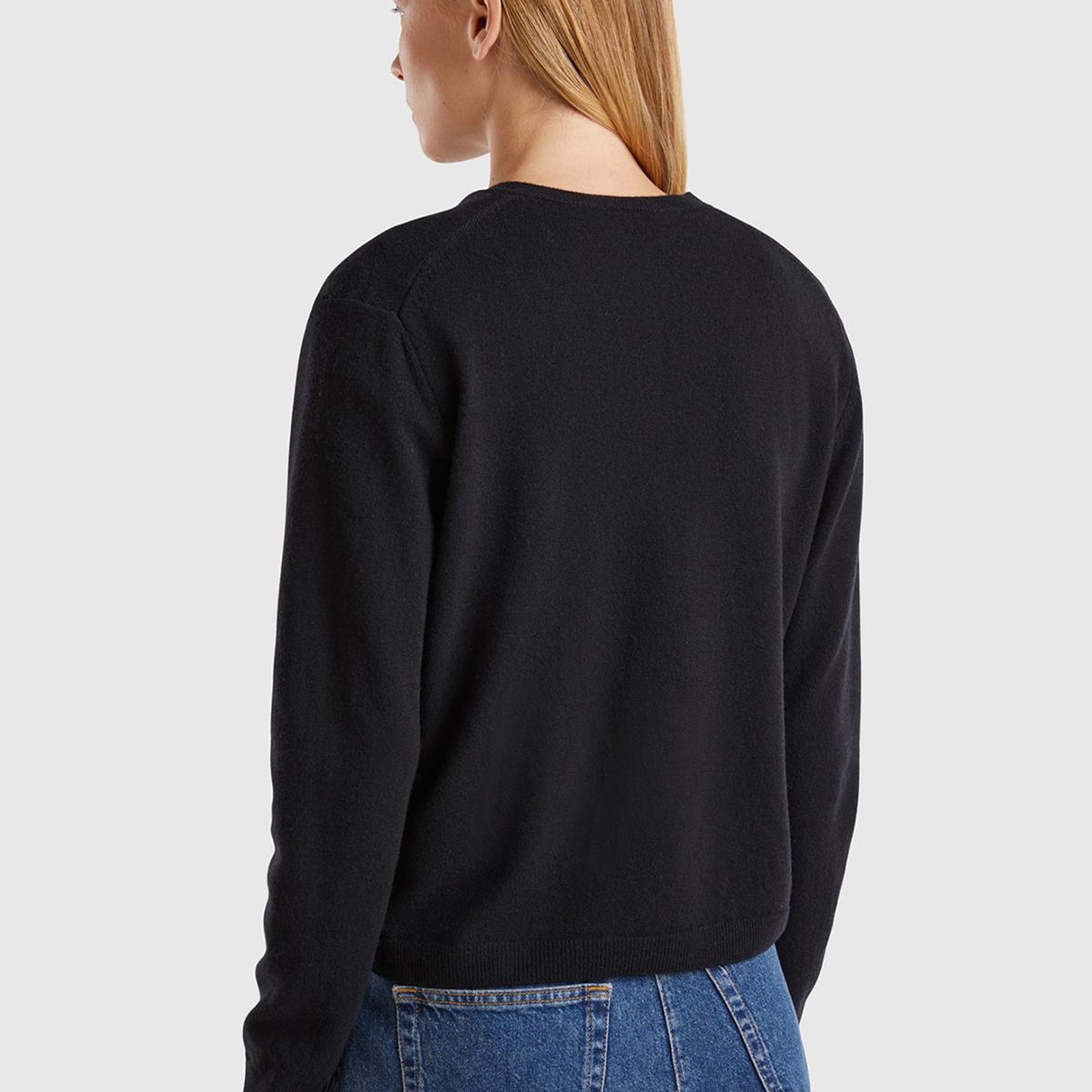 Kadın Siyah Bisiklet Yaka %İnci Düğmeli Merino Hırka