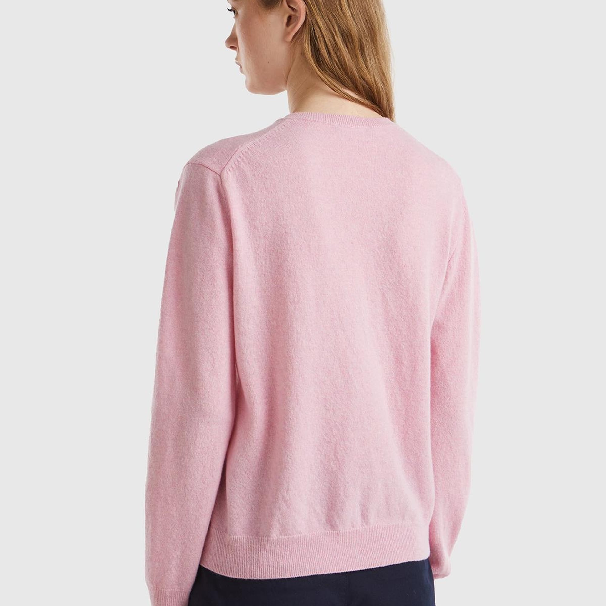 Kadın Pembe Bisiklet Yaka %100 Merino Hırka