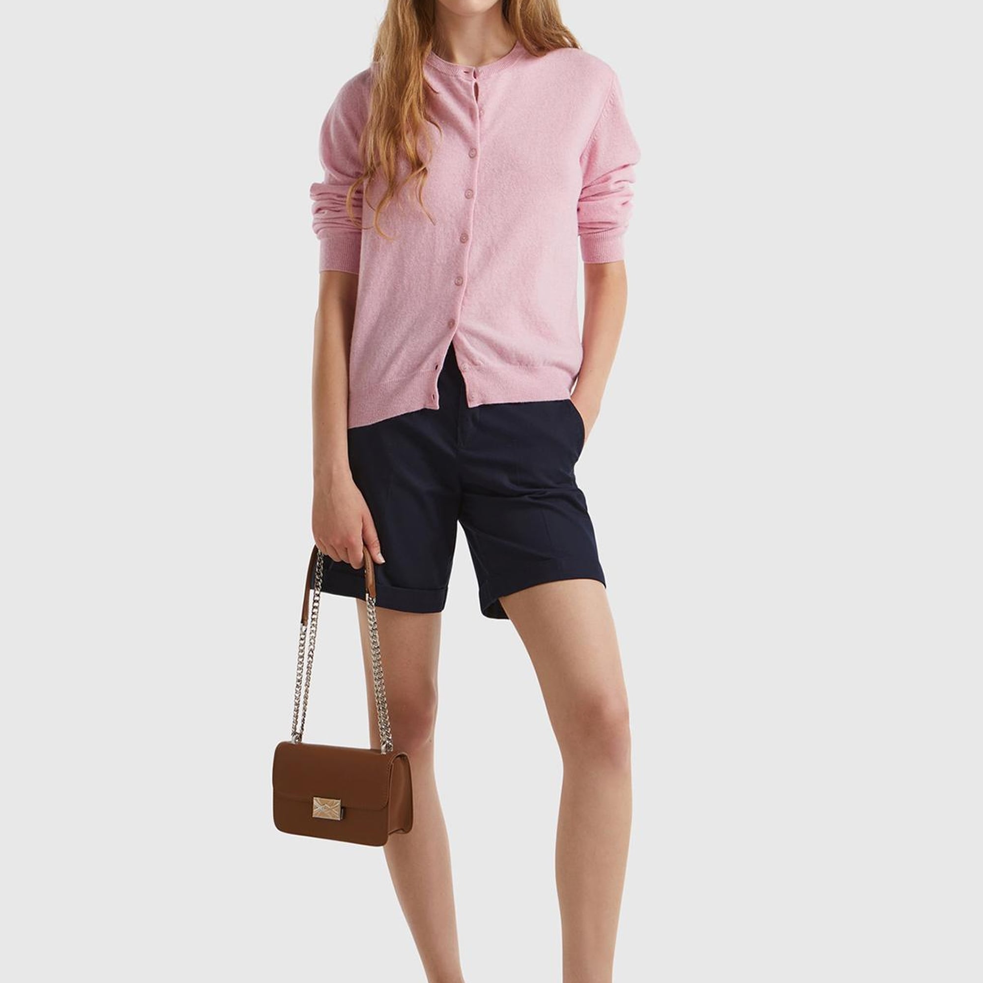 Kadın Pembe Bisiklet Yaka %100 Merino Hırka